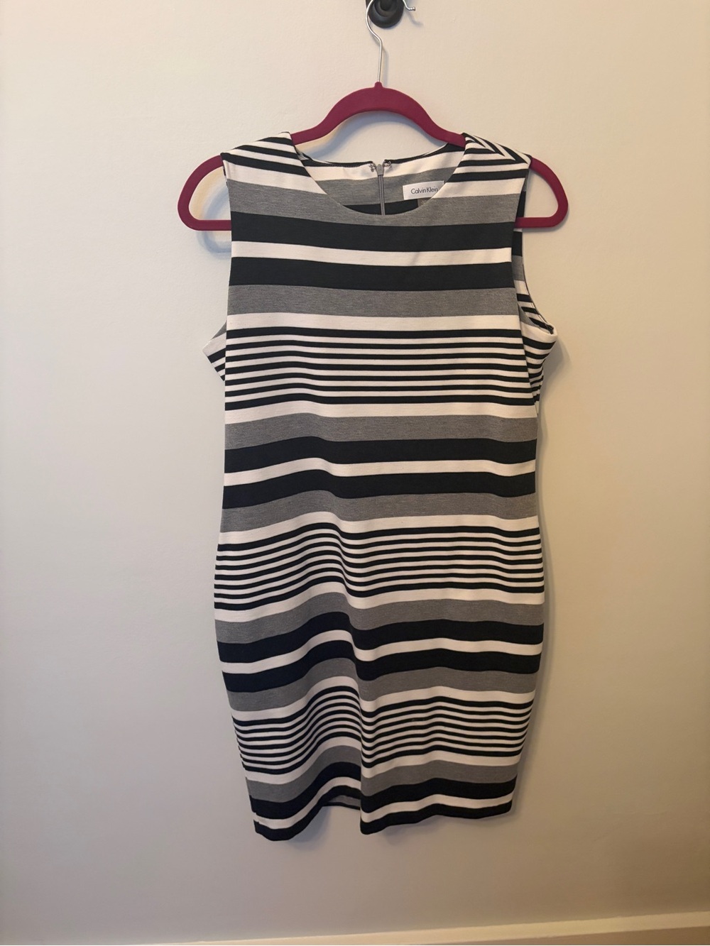 Calvin Klein Striped Sleeveless Dress in Black and White